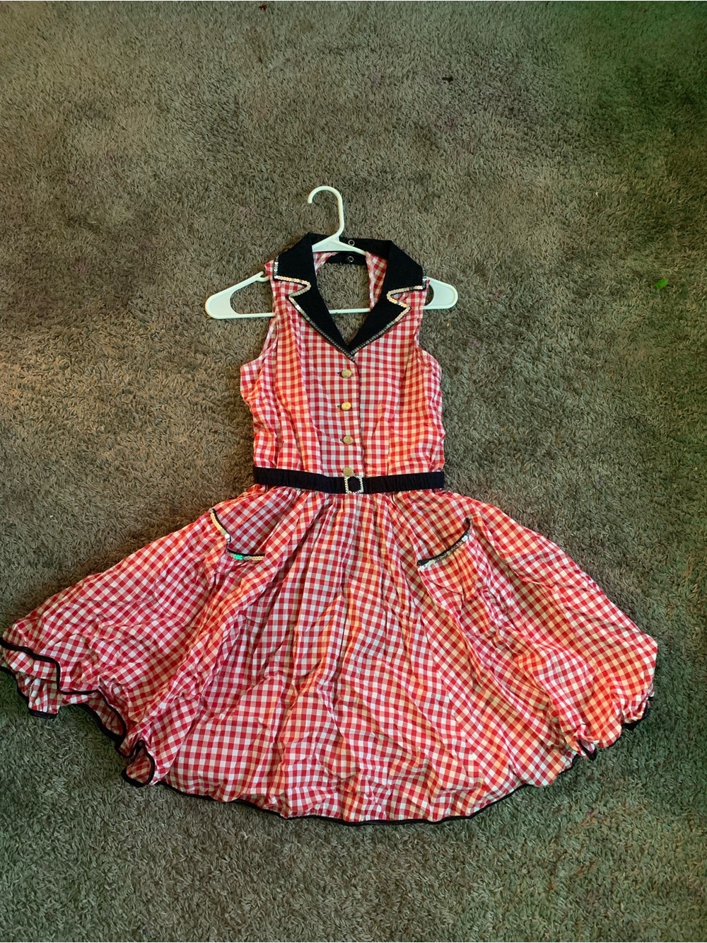 Girls Red Gingham Belted Swing Dress